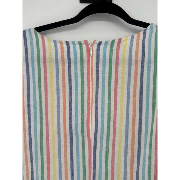 Talbots Rainbow Striped Linen Sleeveless Dress Size 16 Petite Coastal Pom Pom - Picture 3 of 8